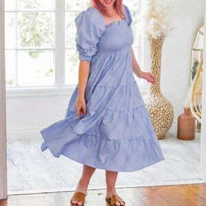 HILL HOUSE Nesli Nap Dress - Light Blue Glitter Check
